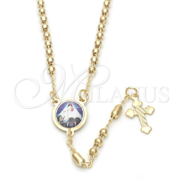 Rosario Fino 09.02.0019.18 Oro Laminado, Diseño de Caridad del Cobre y Cruz, Pulido, Tono Dorado