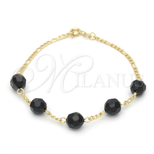 Pulsera Elegante 03.02.0051.7 Oro Laminado, con Negro Azavache, Pulido, Tono Dorado (7 Inches Length)