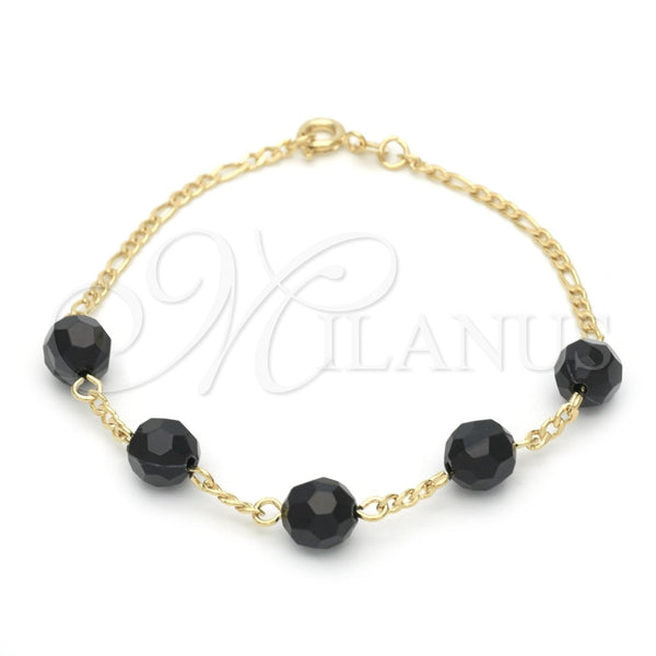 Pulsera Elegante 03.02.0051.7 Oro Laminado, con Negro Azavache, Pulido, Tono Dorado (7 Inches Length)
