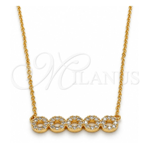 Collares con Dije 04.213.0048.16 Oro Laminado, con Zirconia Cubica Blanca, Pulido, Tono Dorado (Grosor 02 MM, 16 Pulgadas de Largo)