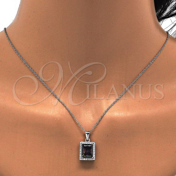 Juego de Arete y Dije de Adulto 10.175.0065 Plata Rodinada, con Zirconia Cubica Vitrail Medium y Micro Pave Blanca, Pulido, Rodinado