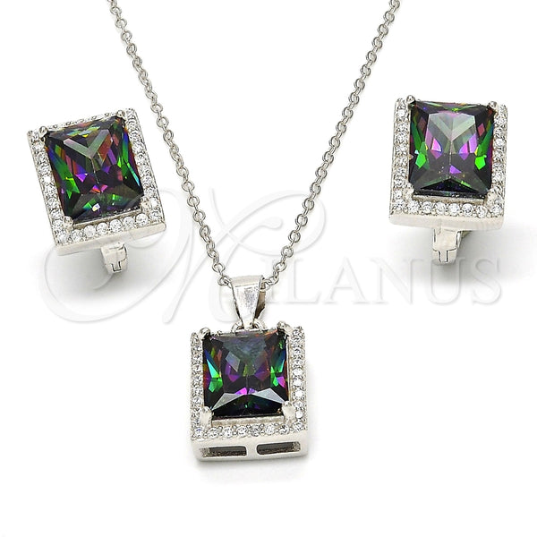 Juego de Arete y Dije de Adulto 10.175.0065 Plata Rodinada, con Zirconia Cubica Vitrail Medium y Micro Pave Blanca, Pulido, Rodinado