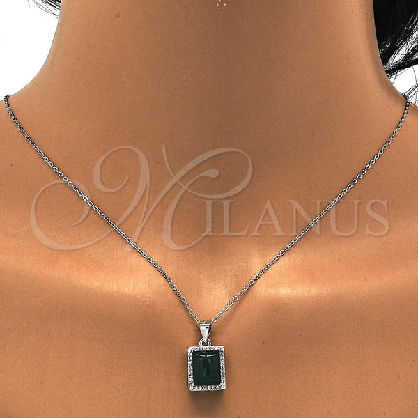 Juego de Arete y Dije de Adulto 10.175.0065.1 Plata Rodinada, con Zirconia Cubica Verde y Micro Pave Blanca, Pulido, Rodinado