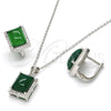 Juego de Arete y Dije de Adulto 10.175.0065.1 Plata Rodinada, con Zirconia Cubica Verde y Micro Pave Blanca, Pulido, Rodinado