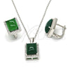 Juego de Arete y Dije de Adulto 10.175.0065.1 Plata Rodinada, con Zirconia Cubica Verde y Micro Pave Blanca, Pulido, Rodinado