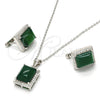 Juego de Arete y Dije de Adulto 10.175.0065.1 Plata Rodinada, con Zirconia Cubica Verde y Micro Pave Blanca, Pulido, Rodinado