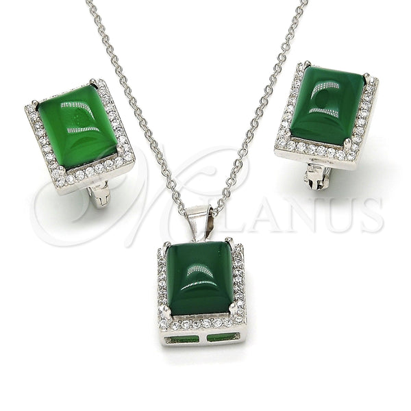 Juego de Arete y Dije de Adulto 10.175.0065.1 Plata Rodinada, con Zirconia Cubica Verde y Micro Pave Blanca, Pulido, Rodinado