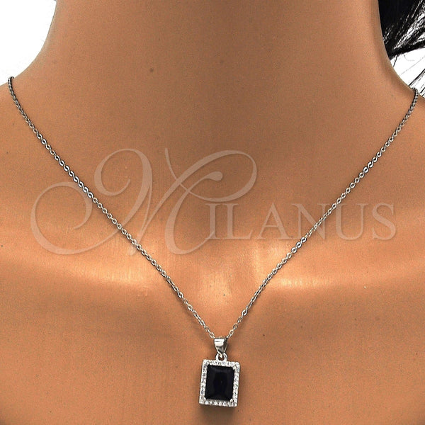 Juego de Arete y Dije de Adulto 10.175.0065.2 Plata Rodinada, con Zirconia Cubica Zafiro Azul y Micro Pave Blanca, Pulido, Rodinado