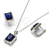 Juego de Arete y Dije de Adulto 10.175.0065.2 Plata Rodinada, con Zirconia Cubica Zafiro Azul y Micro Pave Blanca, Pulido, Rodinado
