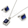 Juego de Arete y Dije de Adulto 10.175.0065.2 Plata Rodinada, con Zirconia Cubica Zafiro Azul y Micro Pave Blanca, Pulido, Rodinado