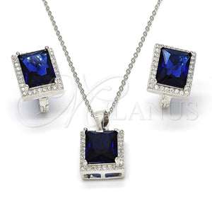 Juego de Arete y Dije de Adulto 10.175.0065.2 Plata Rodinada, con Zirconia Cubica Zafiro Azul y Micro Pave Blanca, Pulido, Rodinado