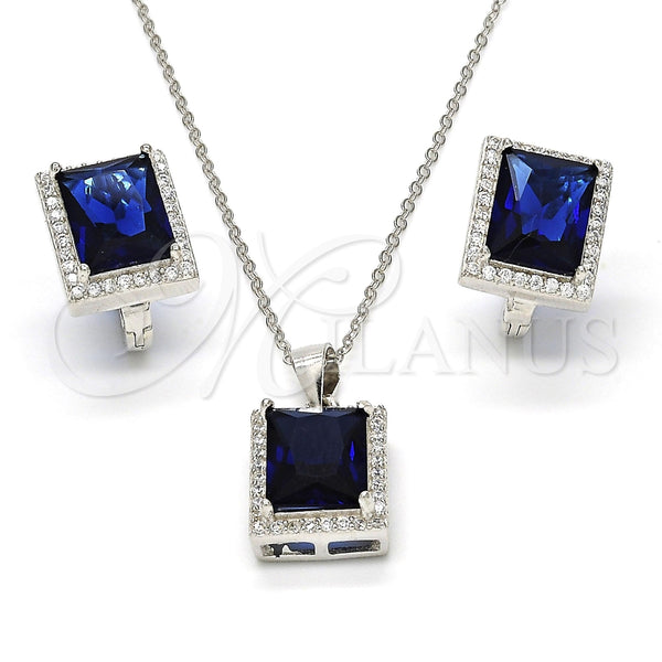 Juego de Arete y Dije de Adulto 10.175.0065.2 Plata Rodinada, con Zirconia Cubica Zafiro Azul y Micro Pave Blanca, Pulido, Rodinado