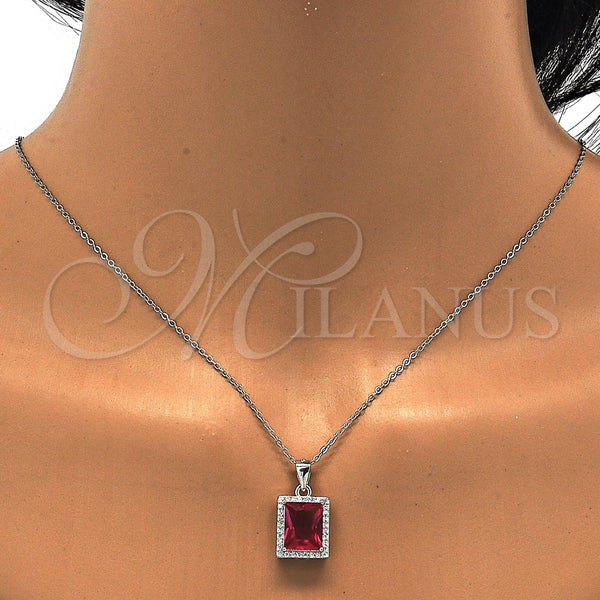 Juego de Arete y Dije de Adulto 10.175.0065.3 Plata Rodinada, con Micro Pave Blanca y Zirconia Cubica Rubi, Pulido, Rodinado