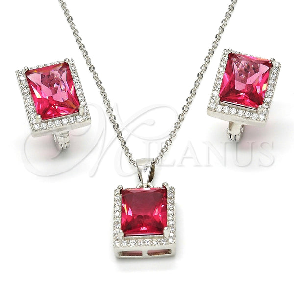 Juego de Arete y Dije de Adulto 10.175.0065.3 Plata Rodinada, con Micro Pave Blanca y Zirconia Cubica Rubi, Pulido, Rodinado