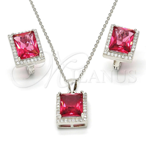 Juego de Arete y Dije de Adulto 10.175.0065.3 Plata Rodinada, con Micro Pave Blanca y Zirconia Cubica Rubi, Pulido, Rodinado