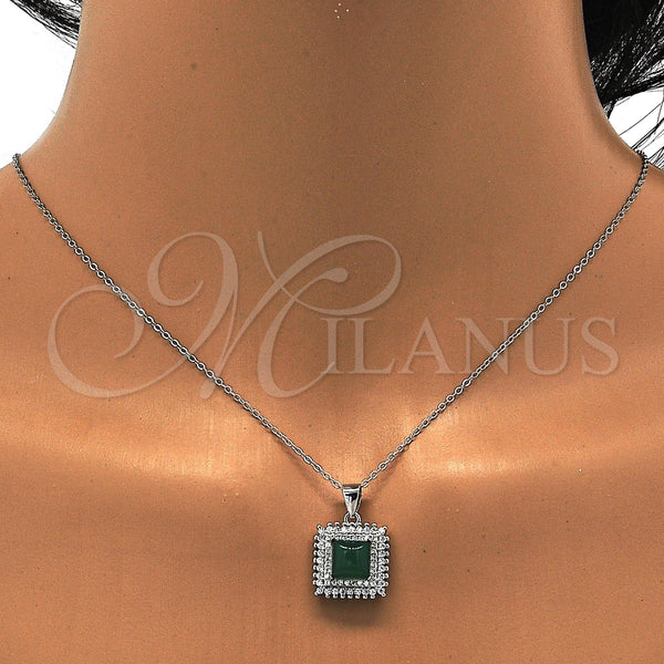 Juego de Arete y Dije de Adulto 10.175.0066.1 Plata Rodinada, con Zirconia Cubica Verde y Cristal Blanca, Pulido, Rodinado