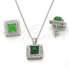Juego de Arete y Dije de Adulto 10.175.0066.1 Plata Rodinada, con Zirconia Cubica Verde y Cristal Blanca, Pulido, Rodinado