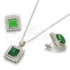 Juego de Arete y Dije de Adulto 10.175.0066.1 Plata Rodinada, con Zirconia Cubica Verde y Cristal Blanca, Pulido, Rodinado
