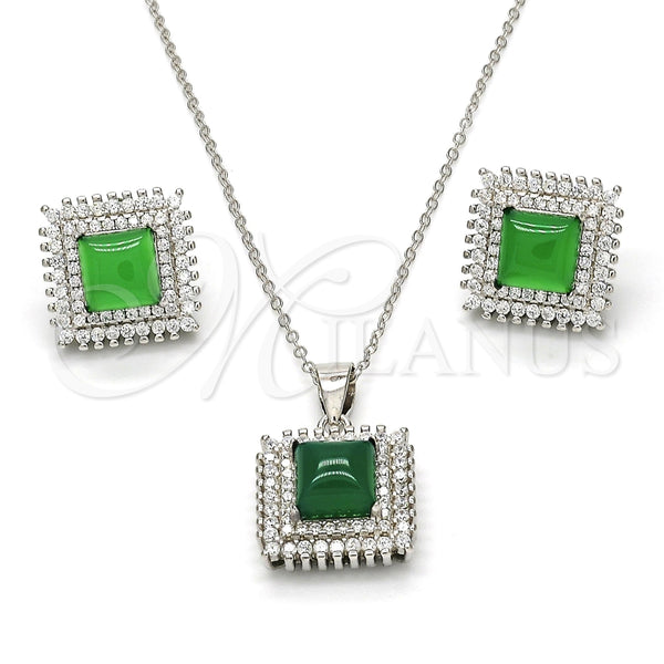Juego de Arete y Dije de Adulto 10.175.0066.1 Plata Rodinada, con Zirconia Cubica Verde y Cristal Blanca, Pulido, Rodinado