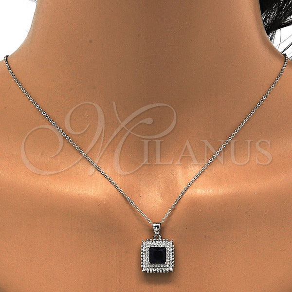 Juego de Arete y Dije de Adulto 10.175.0066.2 Plata Rodinada, con Zirconia Cubica Zafiro Azul y Cristal Blanca, Pulido, Rodinado