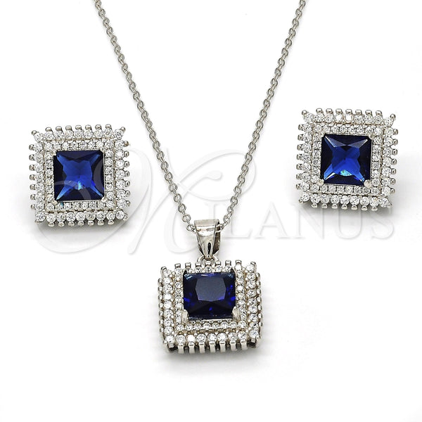 Juego de Arete y Dije de Adulto 10.175.0066.2 Plata Rodinada, con Zirconia Cubica Zafiro Azul y Cristal Blanca, Pulido, Rodinado
