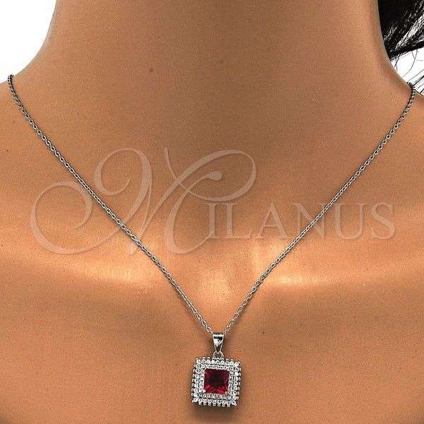 Juego de Arete y Dije de Adulto 10.175.0066.3 Plata Rodinada, con Cristal Blanca y Zirconia Cubica Rubi, Pulido, Rodinado