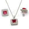 Juego de Arete y Dije de Adulto 10.175.0066.3 Plata Rodinada, con Cristal Blanca y Zirconia Cubica Rubi, Pulido, Rodinado