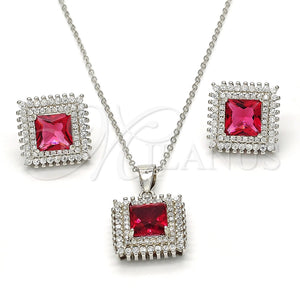 Juego de Arete y Dije de Adulto 10.175.0066.3 Plata Rodinada, con Cristal Blanca y Zirconia Cubica Rubi, Pulido, Rodinado