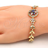 Pulsera Elegante 03.210.0042.2.08 Oro Laminado, Diseño de Flor y Oja, con Amatista and Blanca Zirconia Cubica, Pulido, Tono Dorado (09 MM Thickness, 8 Inches Length)