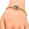 Pulsera Elegante 03.210.0042.2.08 Oro Laminado, Diseño de Flor y Oja, con Amatista and Blanca Zirconia Cubica, Pulido, Tono Dorado (09 MM Thickness, 8 Inches Length)
