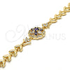 Pulsera Elegante 03.210.0042.2.08 Oro Laminado, Diseño de Flor y Oja, con Amatista and Blanca Zirconia Cubica, Pulido, Tono Dorado (09 MM Thickness, 8 Inches Length)