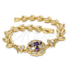 Pulsera Elegante 03.210.0042.2.08 Oro Laminado, Diseño de Flor y Oja, con Amatista and Blanca Zirconia Cubica, Pulido, Tono Dorado (09 MM Thickness, 8 Inches Length)