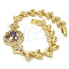 Pulsera Elegante 03.210.0042.2.08 Oro Laminado, Diseño de Flor y Oja, con Amatista and Blanca Zirconia Cubica, Pulido, Tono Dorado (09 MM Thickness, 8 Inches Length)