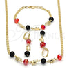 Collar, Pulsera y Dije 06.213.0001 Oro Laminado, Diseño de Elefante, con Granate and Negro Cristal, Pulido, Tono Dorado