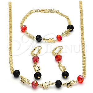 Collar, Pulsera y Dije 06.213.0001 Oro Laminado, Diseño de Elefante, con Granate and Negro Cristal, Pulido, Tono Dorado