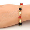 Pulsera Elegante 03.213.0043.08 Oro Laminado, Diseño de Elefante, con Granate and Negro Cristal, Pulido, Tono Dorado (04 MM Thickness, 8 Inches Length)