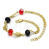 Pulsera Elegante 03.213.0043.08 Oro Laminado, Diseño de Elefante, con Granate and Negro Cristal, Pulido, Tono Dorado (04 MM Thickness, 8 Inches Length)