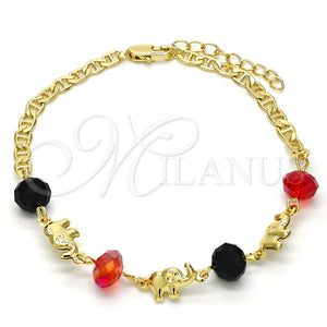 Pulsera Elegante 03.213.0043.08 Oro Laminado, Diseño de Elefante, con Granate and Negro Cristal, Pulido, Tono Dorado (04 MM Thickness, 8 Inches Length)