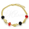 Pulsera Elegante 03.213.0043.08 Oro Laminado, Diseño de Elefante, con Granate and Negro Cristal, Pulido, Tono Dorado (04 MM Thickness, 8 Inches Length)