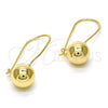Arete Gancho Frances 02.168.0034 Oro Laminado, Diseño de Bola, Pulido, Tono Dorado