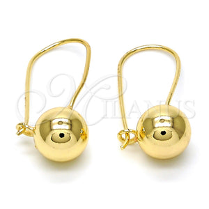 Arete Gancho Frances 02.168.0034 Oro Laminado, Diseño de Bola, Pulido, Tono Dorado