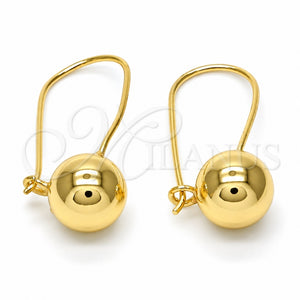 Arete Gancho Frances 02.168.0034 Oro Laminado, Diseño de Bola, Pulido, Tono Dorado