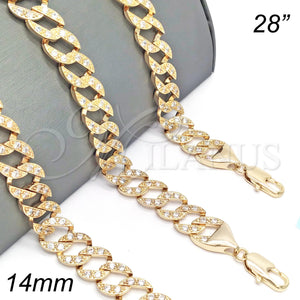 Gargantilla Basica 03.284.0005.28 Oro Laminado, con Blanca Zirconia Cubica, Pulido, Tono Dorado (14 MM Thickness, 28 Inches Length)