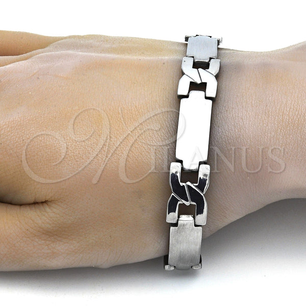 Pulsera Solida 03.114.0226.09 Acero Inoxidable, Diseño de Cruz y Besos y Abrazos, Pulido, Tono Plateado (12 MM Thickness, 9 Inches Length)