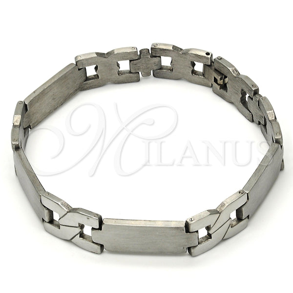 Pulsera Solida 03.114.0226.09 Acero Inoxidable, Diseño de Cruz y Besos y Abrazos, Pulido, Tono Plateado (12 MM Thickness, 9 Inches Length)