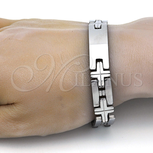 Pulsera Solida 03.114.0229.09 Acero Inoxidable, Diseño de Cruz, Pulido, Tono Plateado (12 MM Thickness, 9 Inches Length)