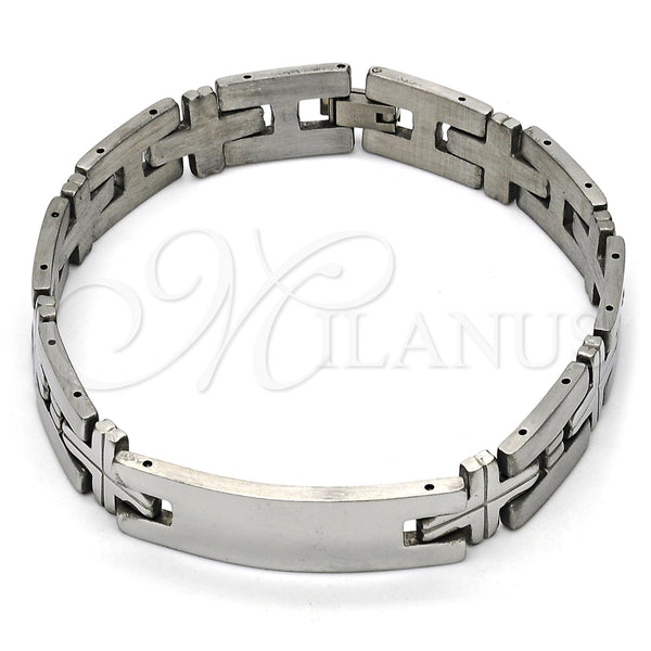Pulsera Solida 03.114.0229.09 Acero Inoxidable, Diseño de Cruz, Pulido, Tono Plateado (12 MM Thickness, 9 Inches Length)