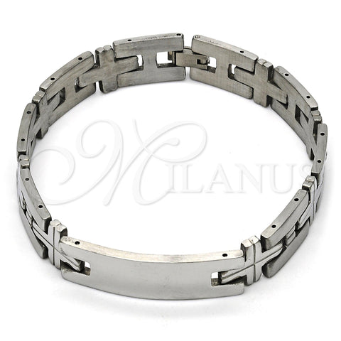 Pulsera Solida 03.114.0229.09 Acero Inoxidable, Diseño de Cruz, Pulido, Tono Plateado (12 MM Thickness, 9 Inches Length)