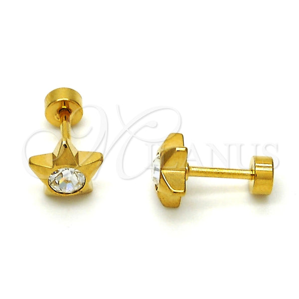 Arete Dormilona 02.271.0016 Acero Inoxidable, Diseño de Estrella, con Blanca Cristal, Pulido, Tono Dorado