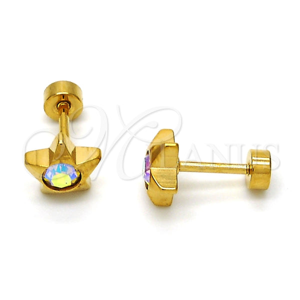 Arete Dormilona 02.271.0016.1 Acero Inoxidable, Diseño de Estrella, con Aurore Boreale Cristal, Pulido, Tono Dorado
